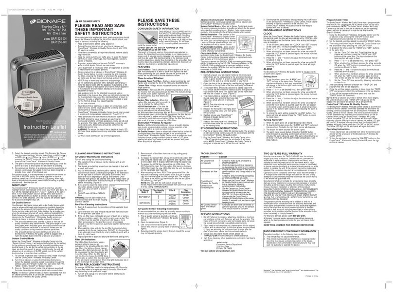 Bionaire BAP1225-U Instruction leaflet