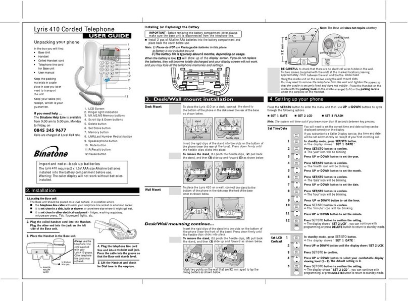 Binatone LYRIS 410 User manual