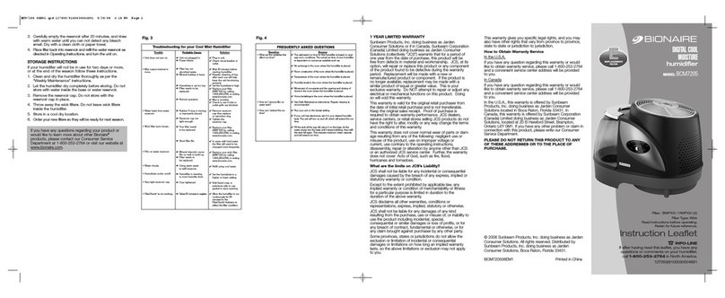Bionaire BCM7205 Instruction leaflet