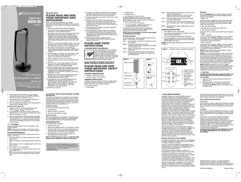 Bionaire BFH3521 Instruction leaflet