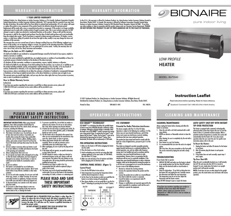 Bionaire BLP3340 Instruction leaflet Bionaire BLP3340 Instruction leaflet