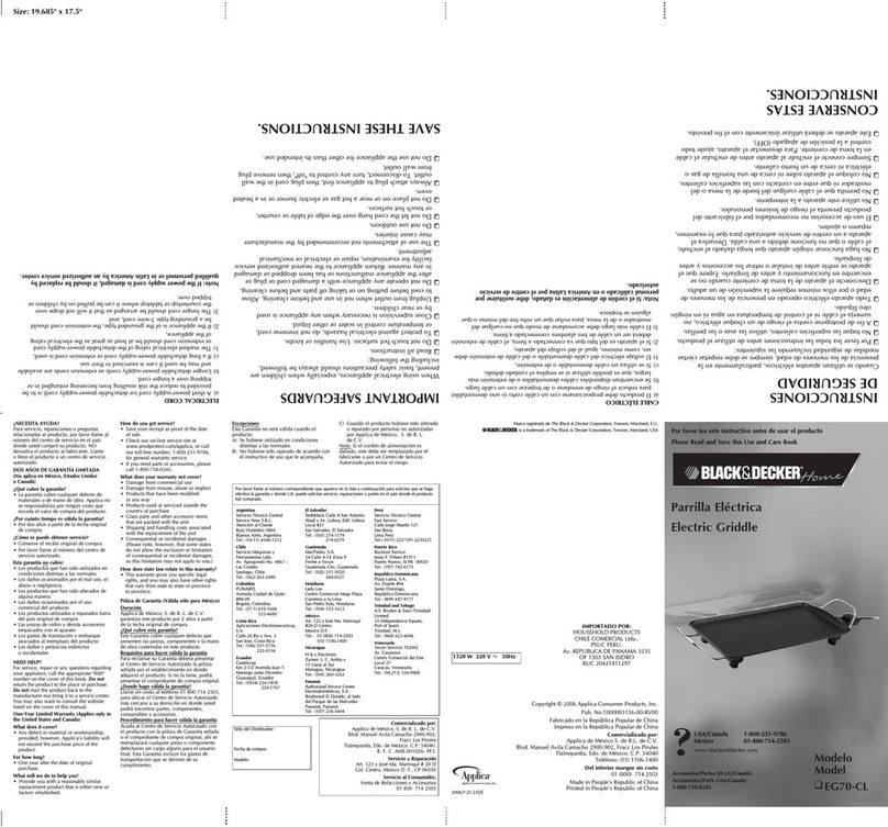Black & Decker EG70-CL Installation instructions