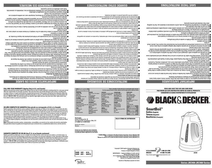 Black & Decker SmartBoil JKC450 Series Installation instructions