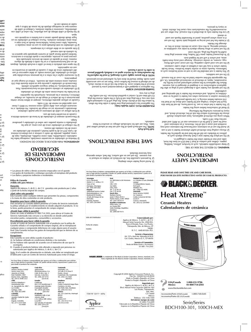 Black & Decker Heat Xtreme 100CH-MEX Series Installation instructions