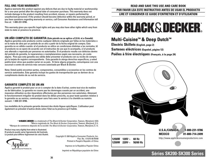 Black & Decker SK200 Series Multi-Cuisine & Deep Dutch Installation instructions Black & Decker SK200 Series Multi-Cuisine & Deep Dutch Installation instructions