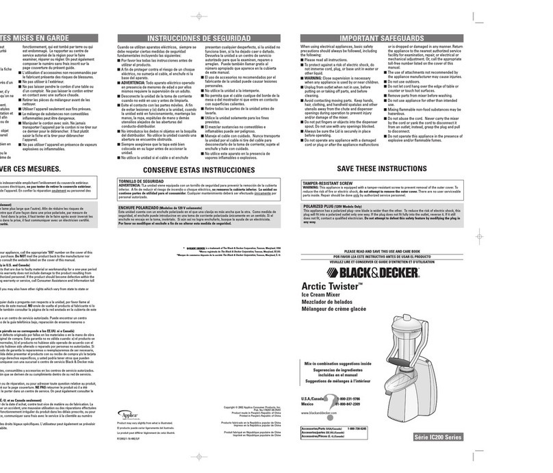 Black & Decker ARCTIC TWISTER IC200 Series Use and care book Black & Decker ARCTIC TWISTER IC200 Series Use and care book
