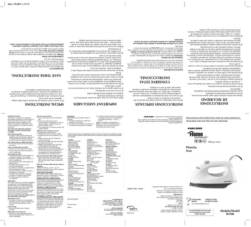 Black & Decker Home Essentials W100 Installation instructions