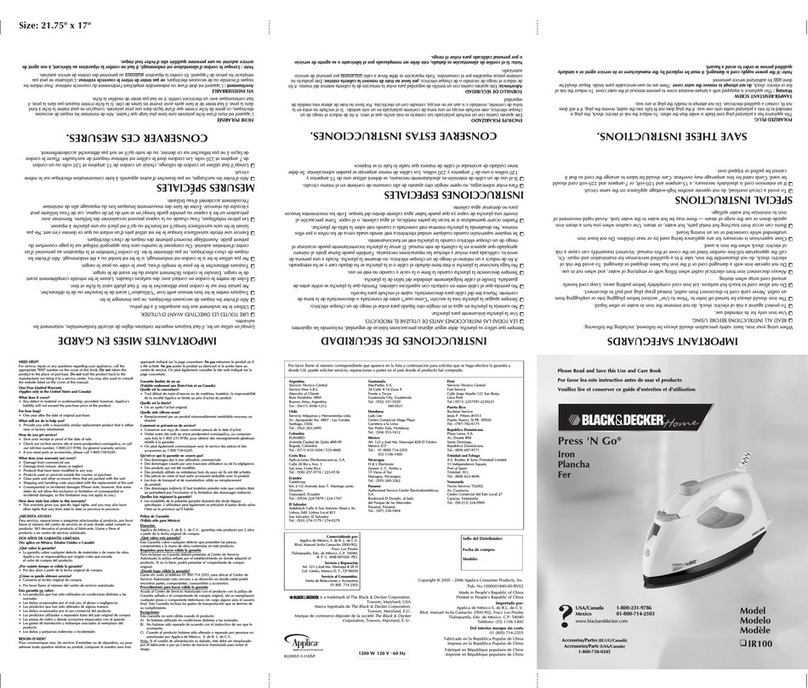 Black & Decker PRESS 'N GO IR100 Installation instructions