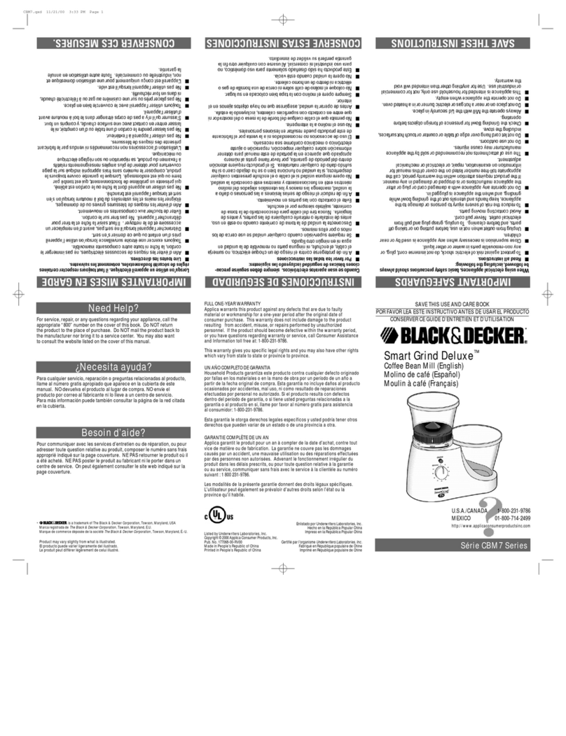 Black & Decker Smart Grind Deluxe CBM7 Series Installation instructions