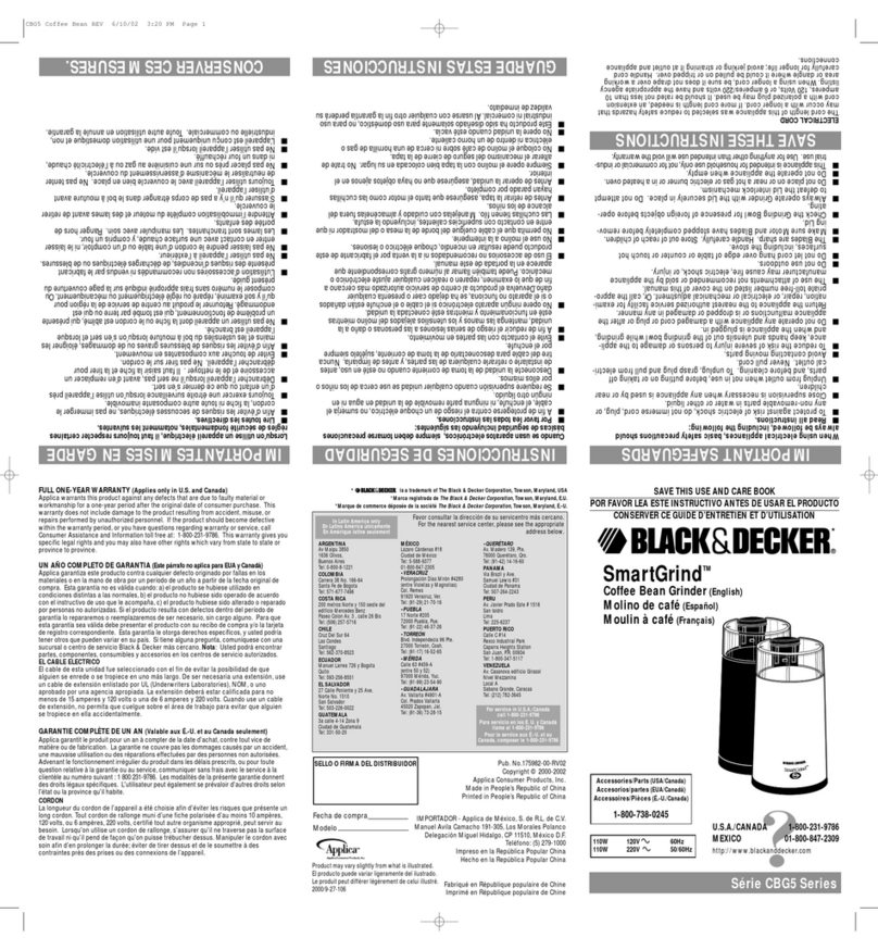 Black & Decker SMARTGRIND CBG5 Series Use and care book