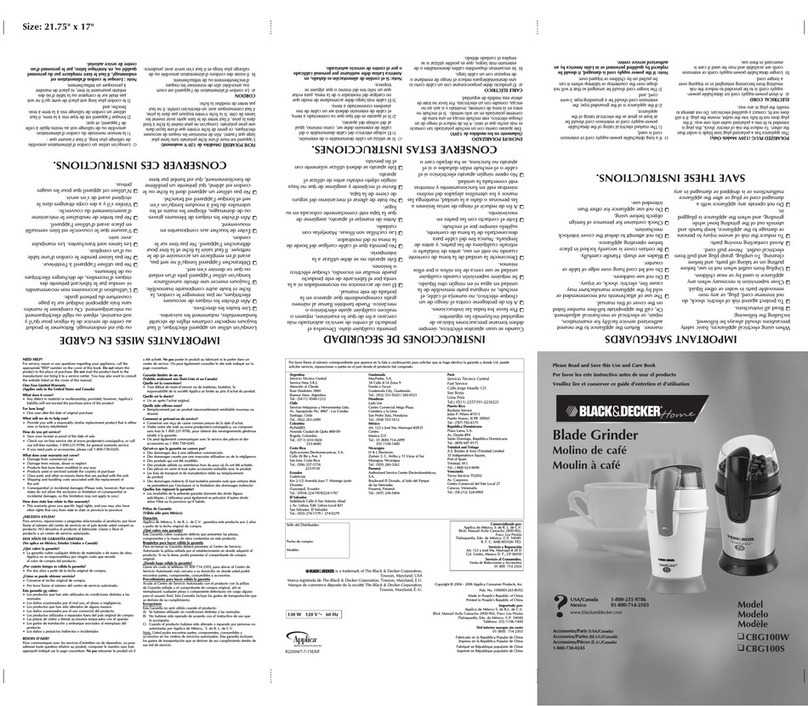 Black & Decker CBG100S Use and care book