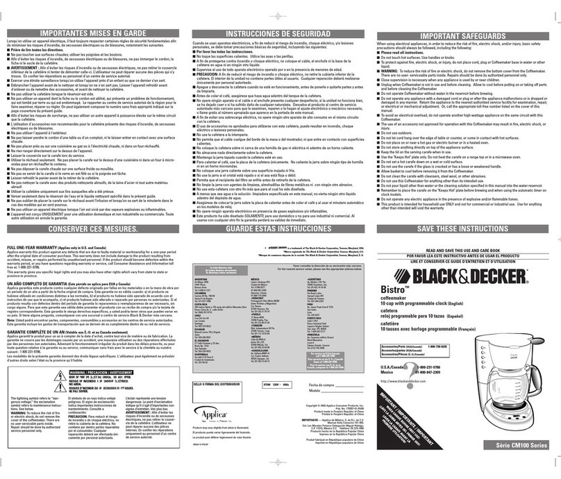 Black & Decker Bistro CM100 Series Installation instructions