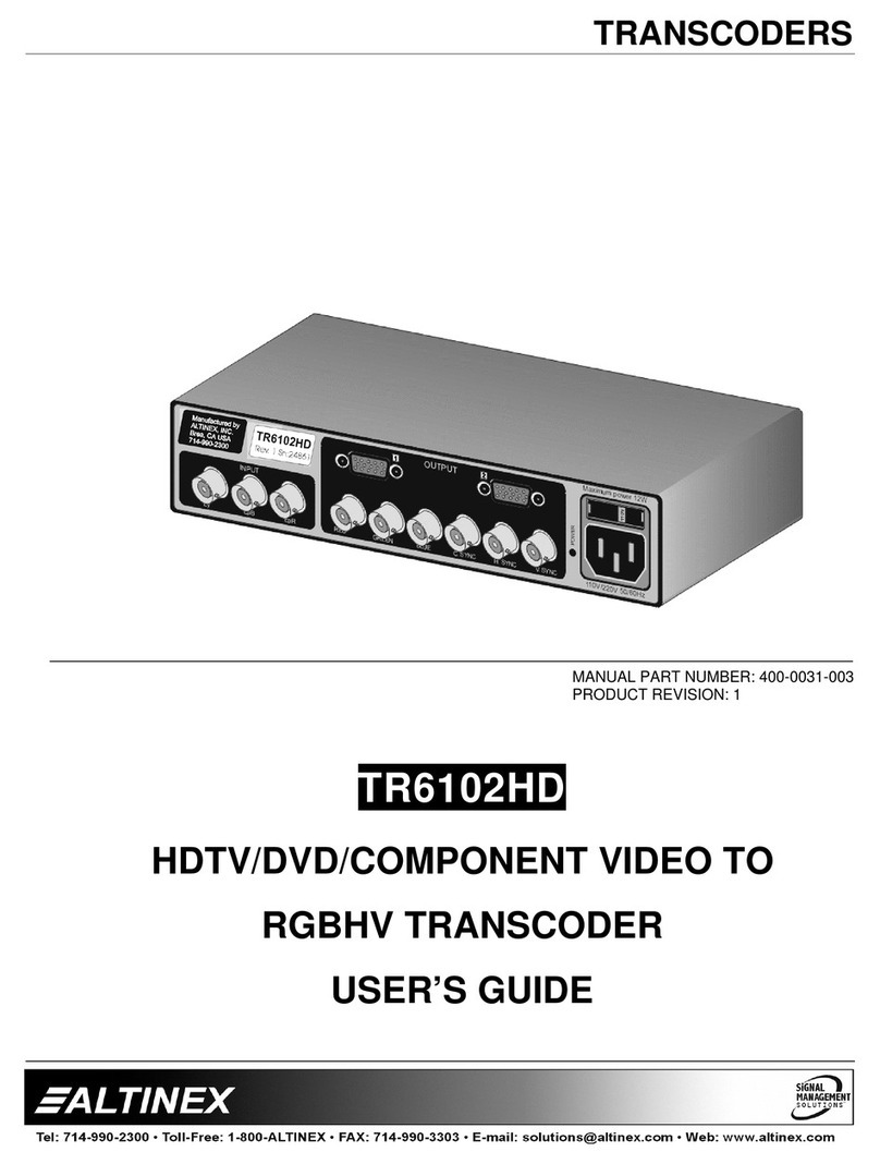 Altinex HDTV/DVD/Component Video to RGBHV Transcoder... user guide Altinex HDTV/DVD/Component Video to RGBHV Transcoder... user guide