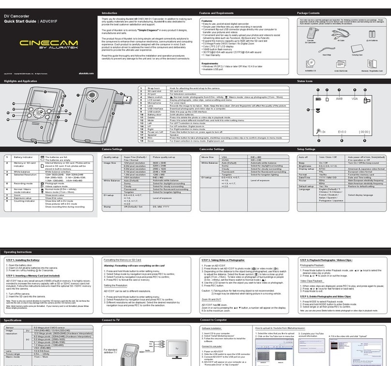 Aluratek CINECAM ADVC01F User manual