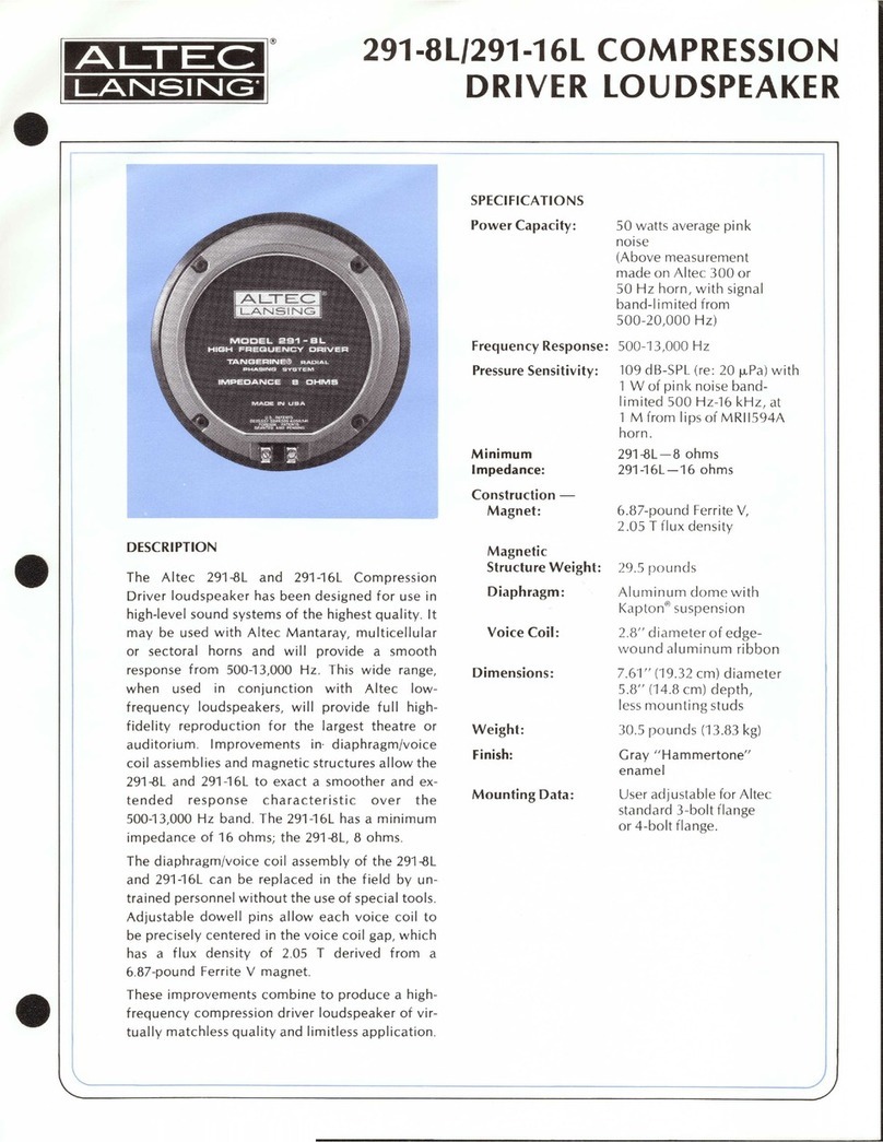 Altec Lansing 291-16L Specification sheet