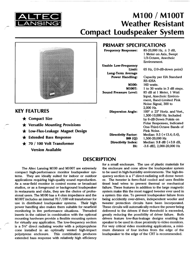 Altec Lansing M100 Specification sheet