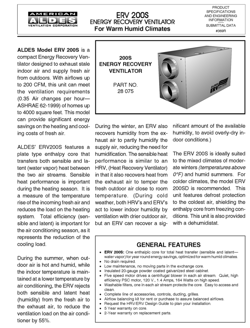 American Aldes Premium ERV200S Product specifications