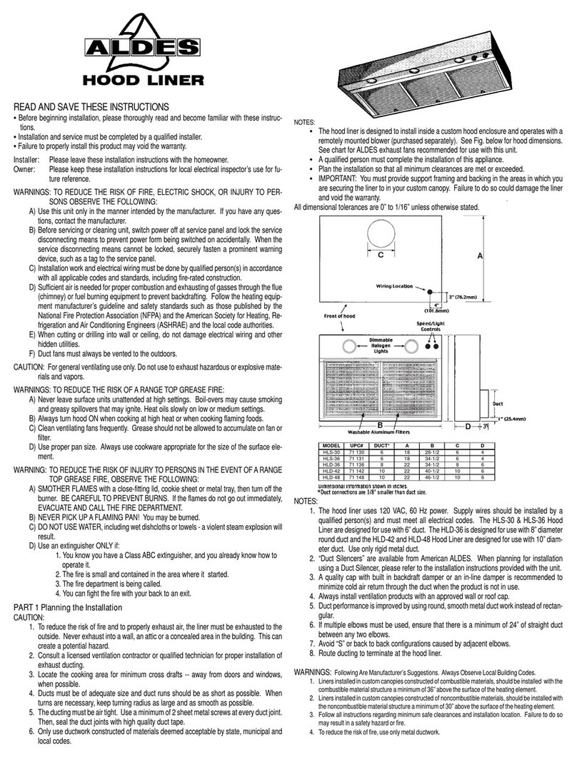 American Aldes Hood Liner specification