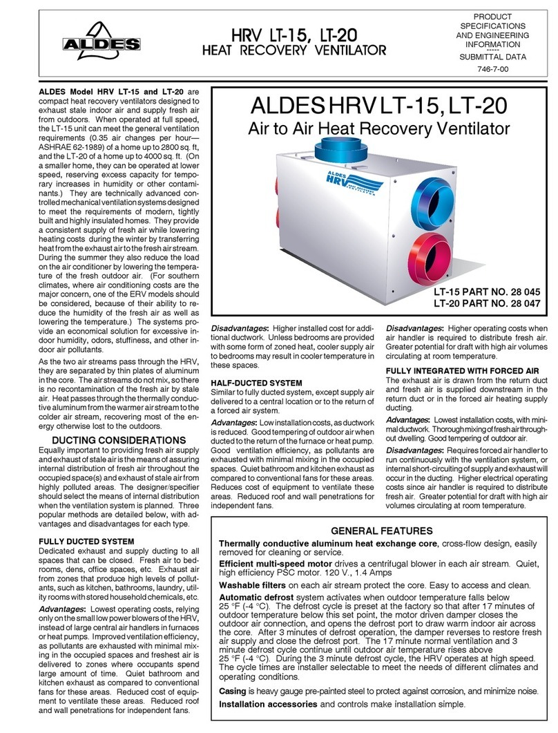 American Aldes Heat Recovery Ventilator LT-15 Installation instructions