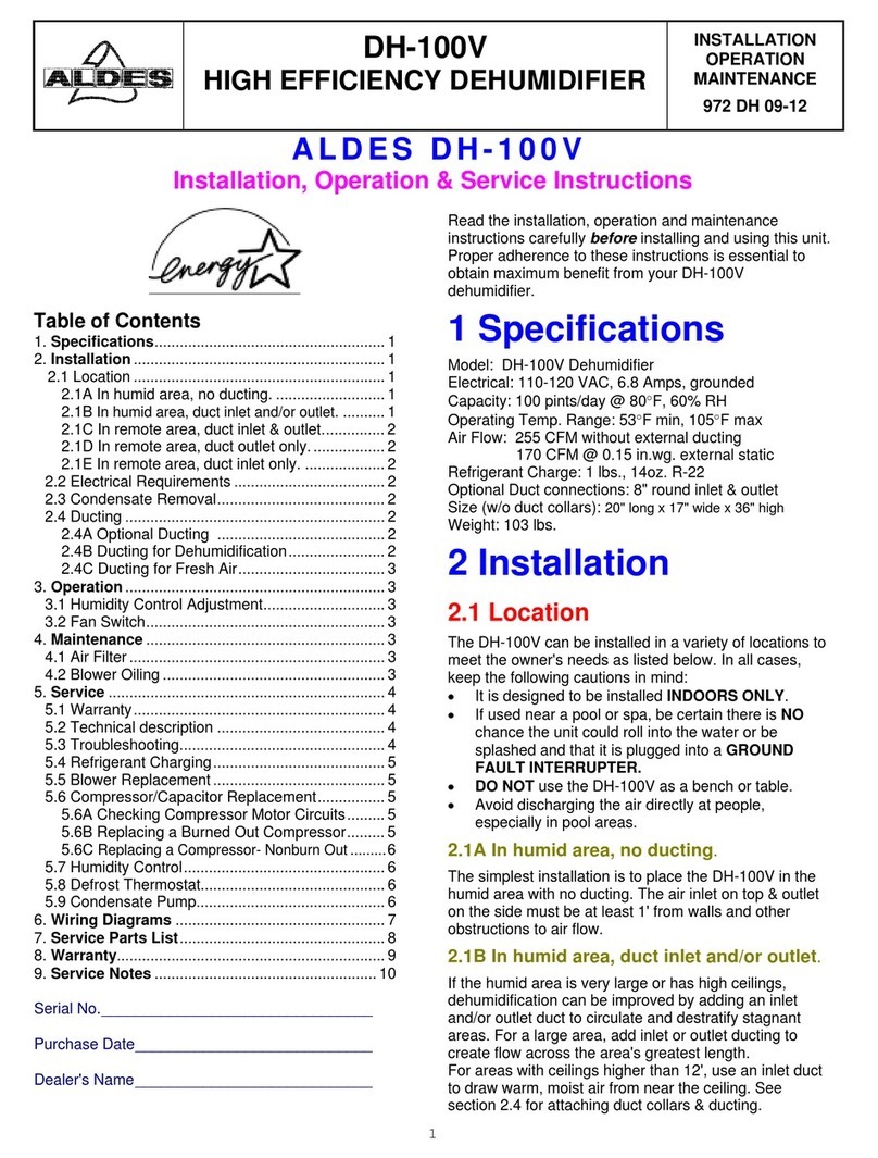American Aldes DH-100V Installation, operation & service instructions