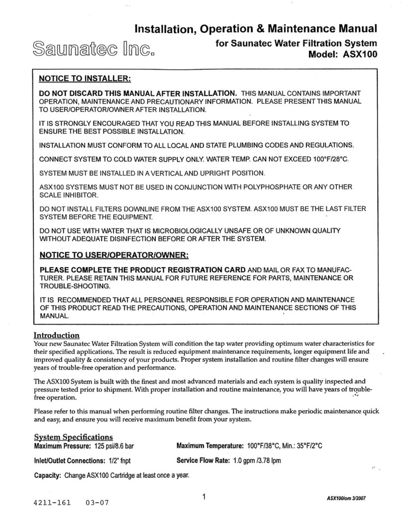 Saunatec Saunatec Water Filtration System ASX100 User manual