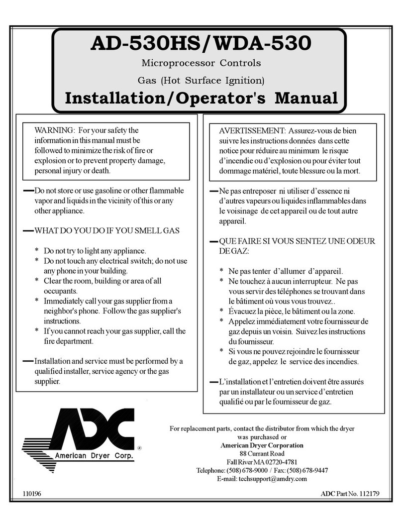 American Dryer Corp. AD-530HS Installation & operator's manual