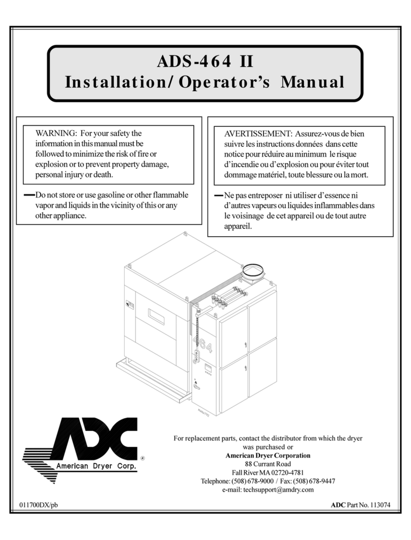 American Dryer Corp. ADS-464 II Installation & operator's manual