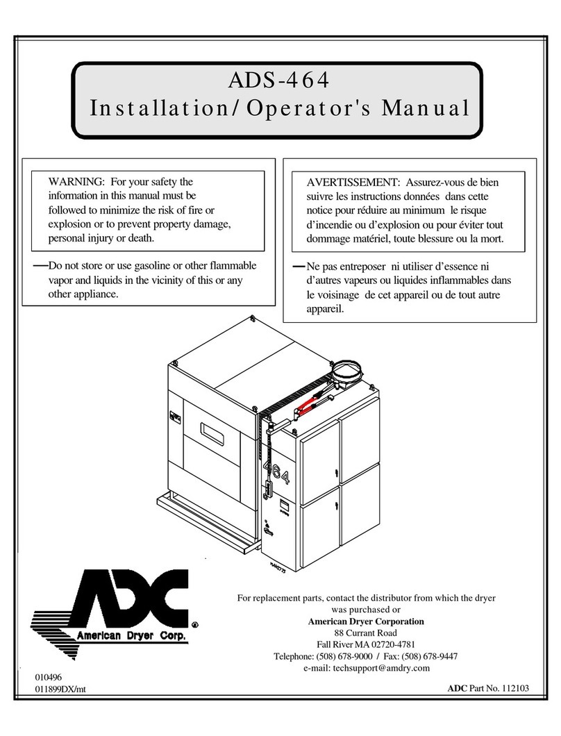 American Dryer Corp. ADS-464 Installation & operator's manual American Dryer Corp. ADS-464 Installation & operator's manual