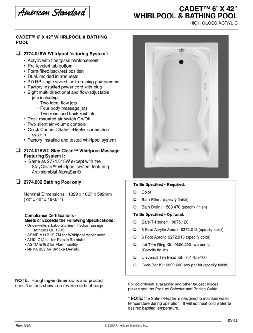 American Standard Cadet Whirlpool and Bathing Pool 2774.002 Specification sheet American Standard Cadet Whirlpool and Bathing Pool 2774.002 Specification sheet