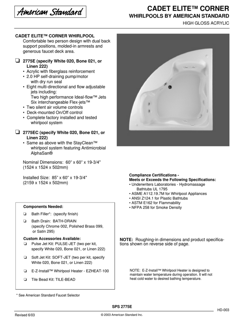American Standard Cadet Elite Corner Whirlpool 2775EC Specification sheet