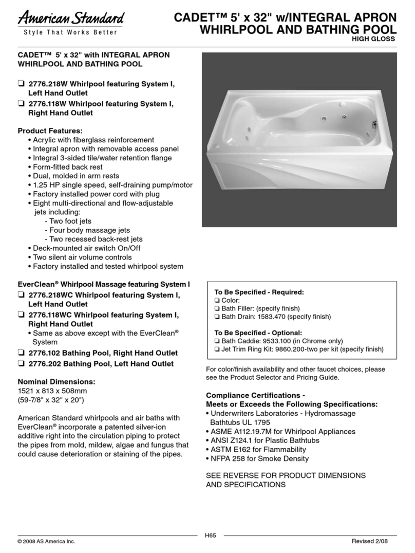 American Standard Cadet w/ Integral Apron Whirlpool and Bathing Pool... Specifications American Standard Cadet w/ Integral Apron Whirlpool and Bathing Pool... Specifications