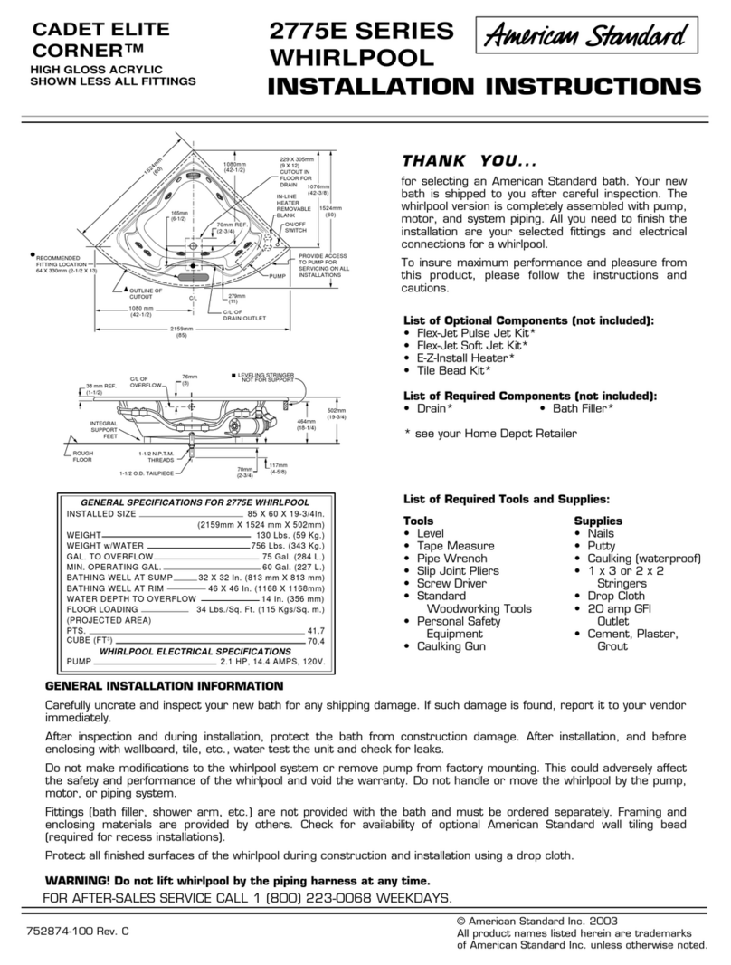 American Standard CADET ELITE CORNER 2775E SERIES installation instructions