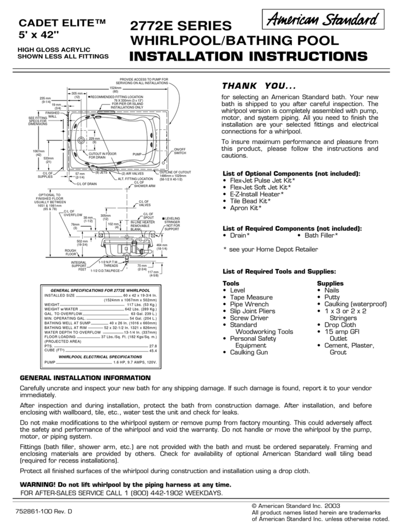American Standard Cadet Elite 2772E SERIES installation instructions