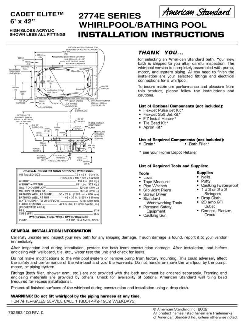 American Standard Cadet Elite 2774E SERIES User manual