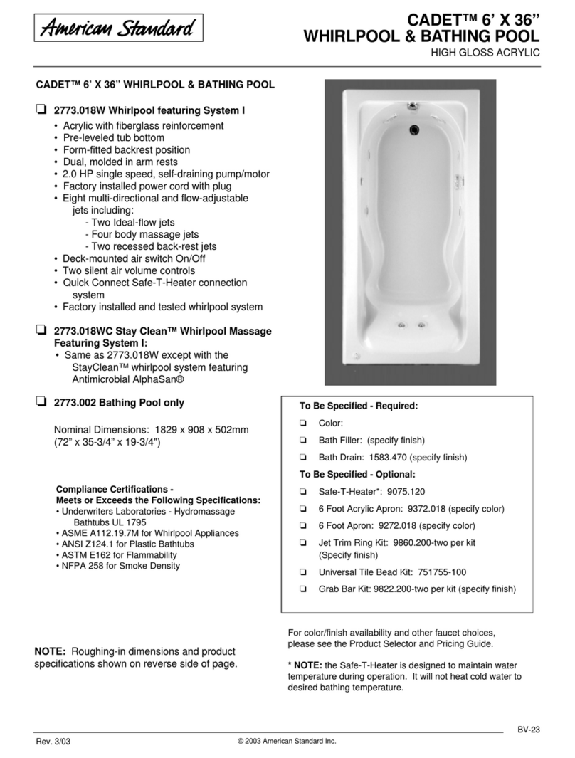 American Standard Cadet 6'x36 2773.002 Operating and safety instructions