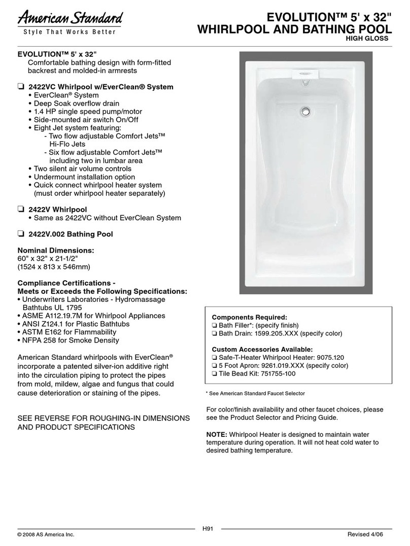 American Standard Evolution 2422V Specification sheet