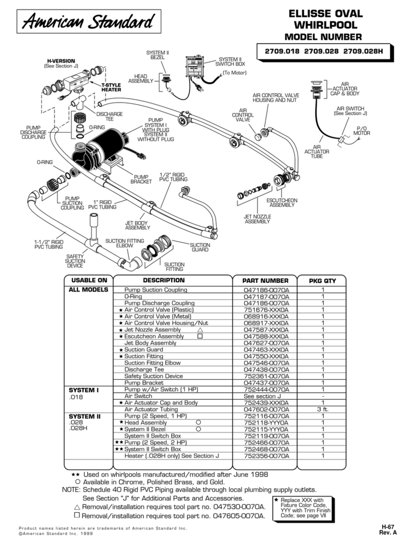 American Standard Ellisse Oval Whirlpool 2709.018 parts list