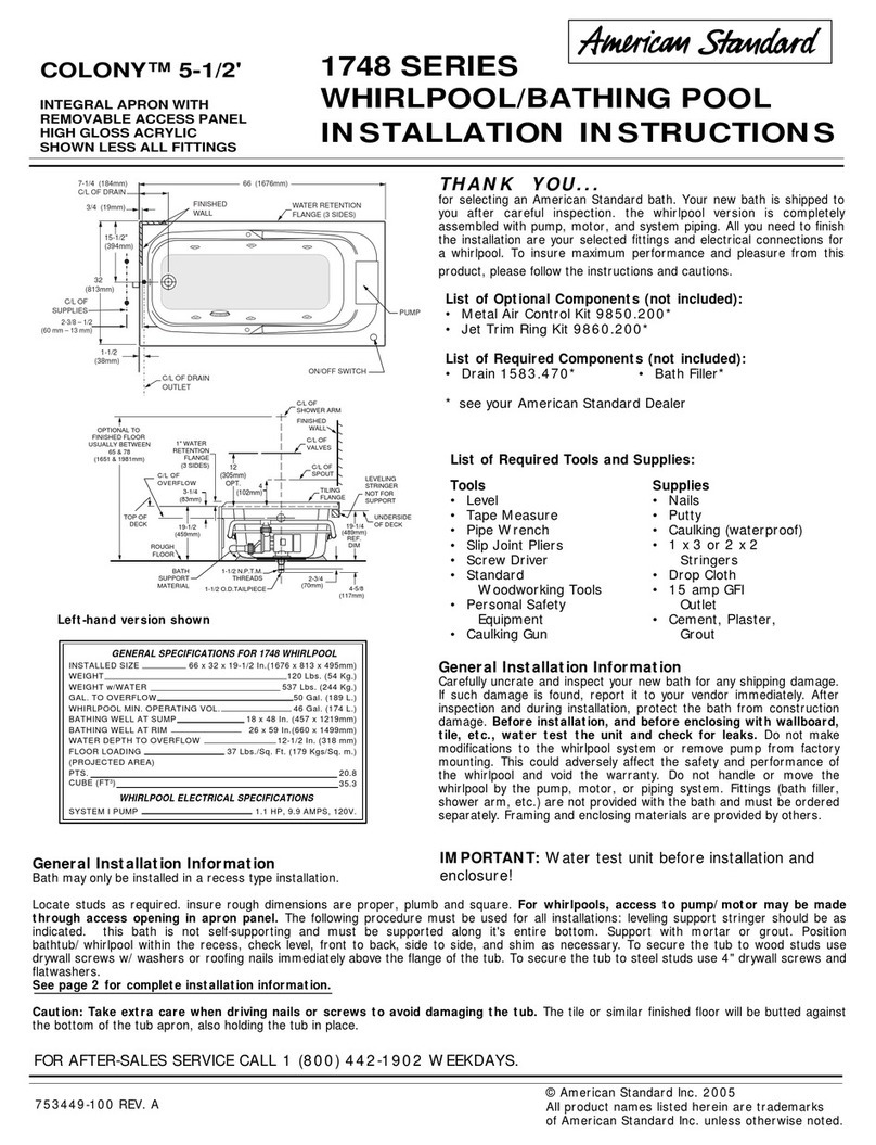 American Standard Colony Whirlpool/Bathing Pool 1748 Series User manual