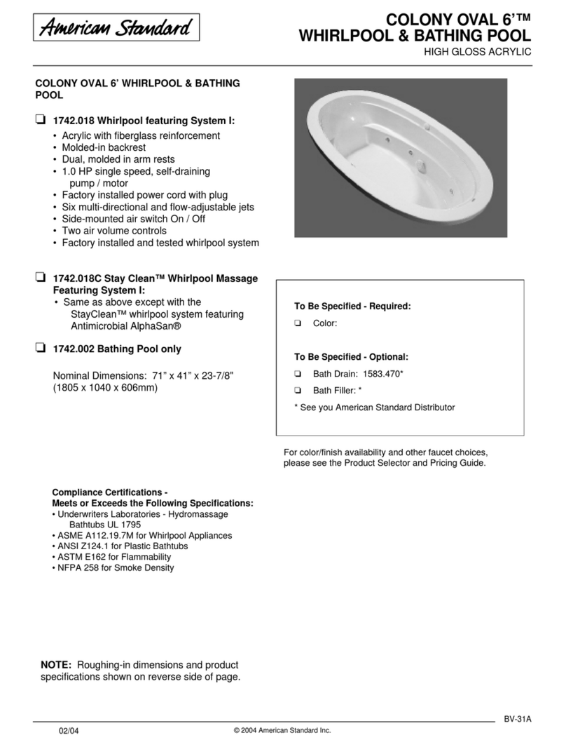 American Standard Colony Oval Whirlpool and Bathing Pool... User manual