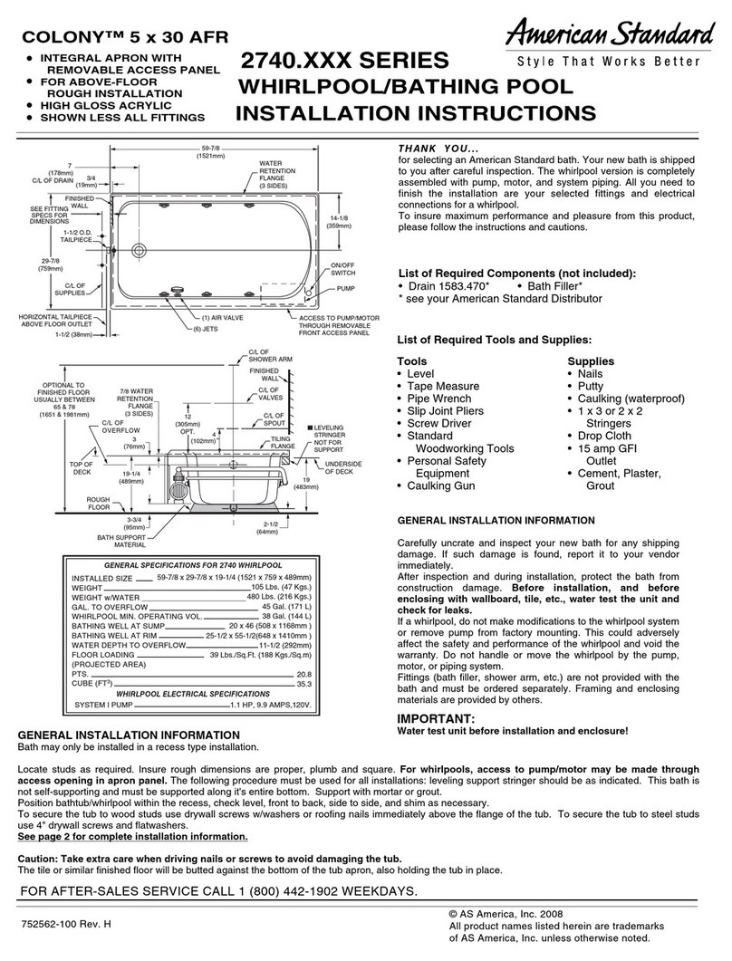 American Standard Colony 2740 Series User manual
