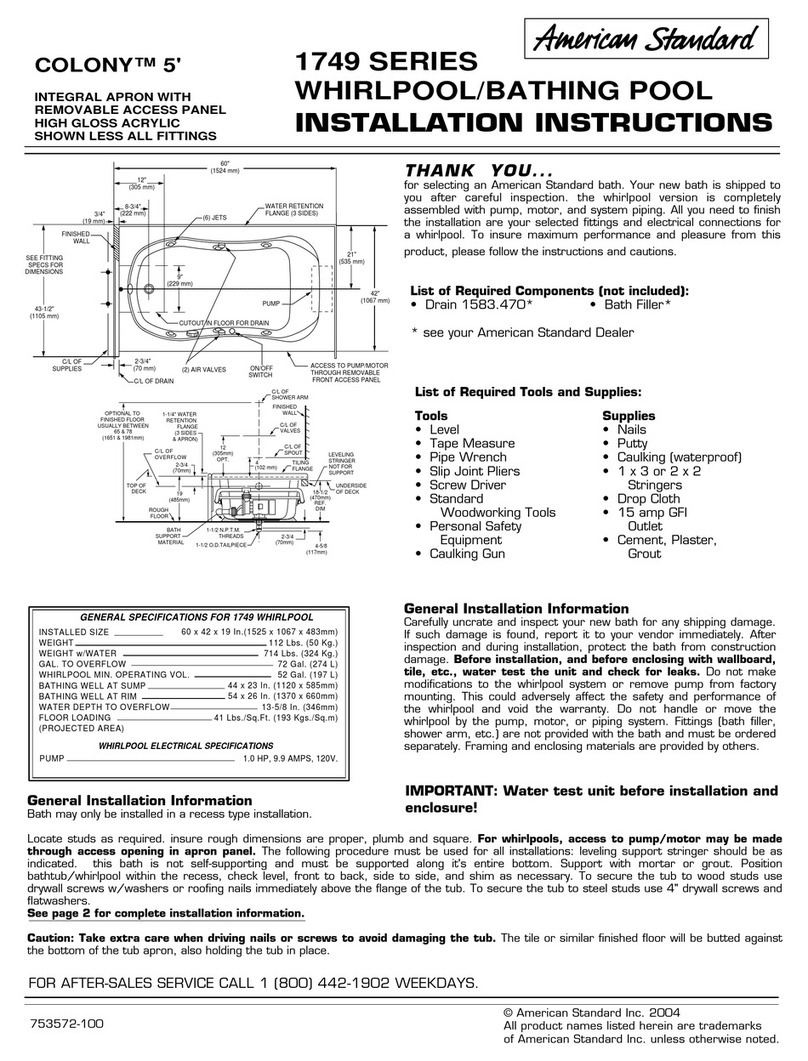 American Standard Colony 1749 SERIES User manual