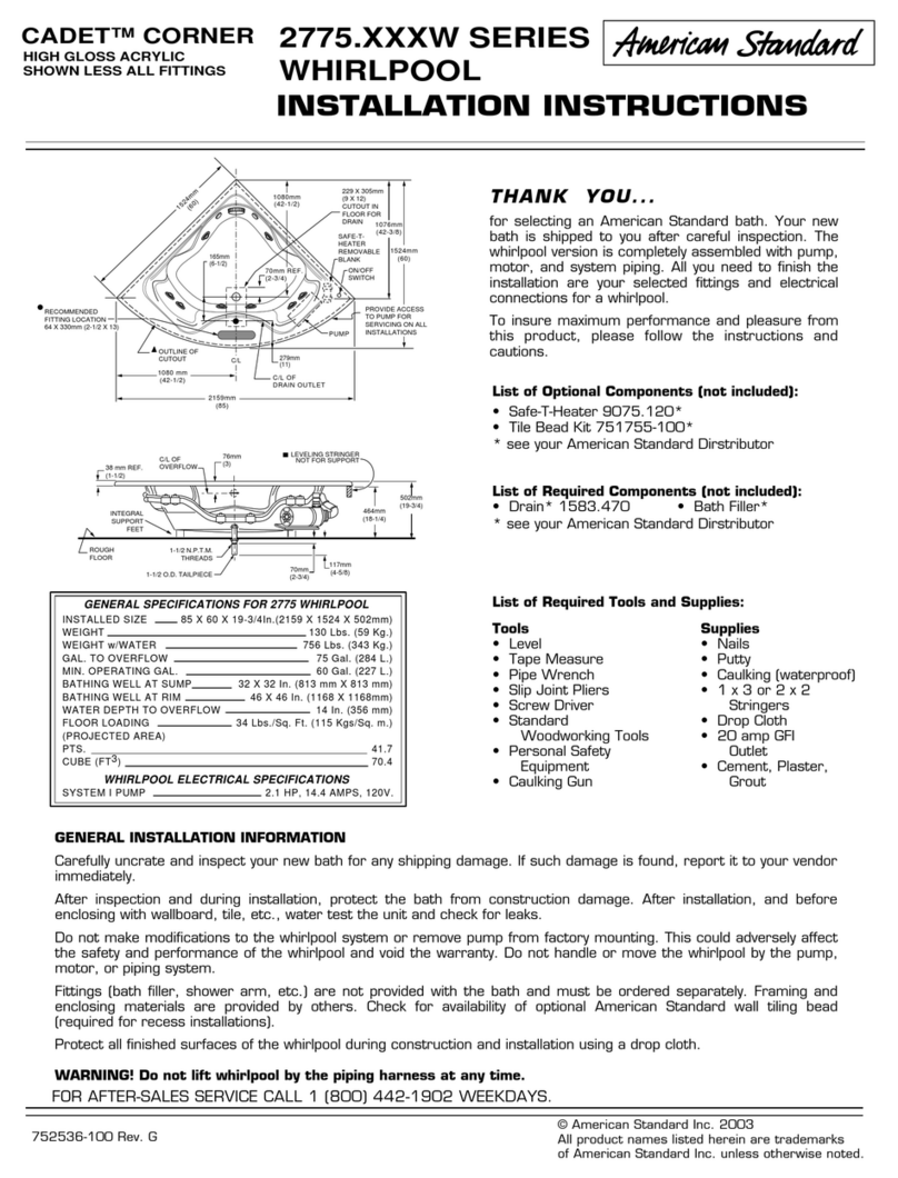 American Standard CADET 2775.XXXW Series installation instructions