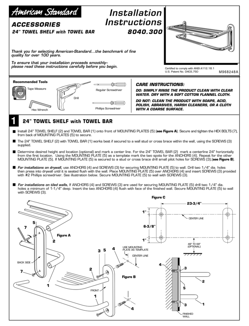 American Standard 24" Towel Shelf with Towel Bar 8040.300 User manual