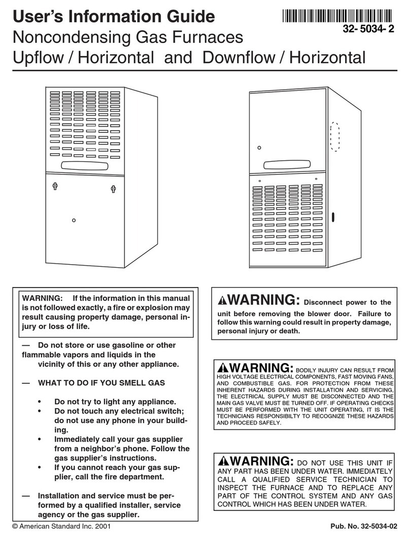 American Standard Noncondensing Gas Furnaces Owner's manual