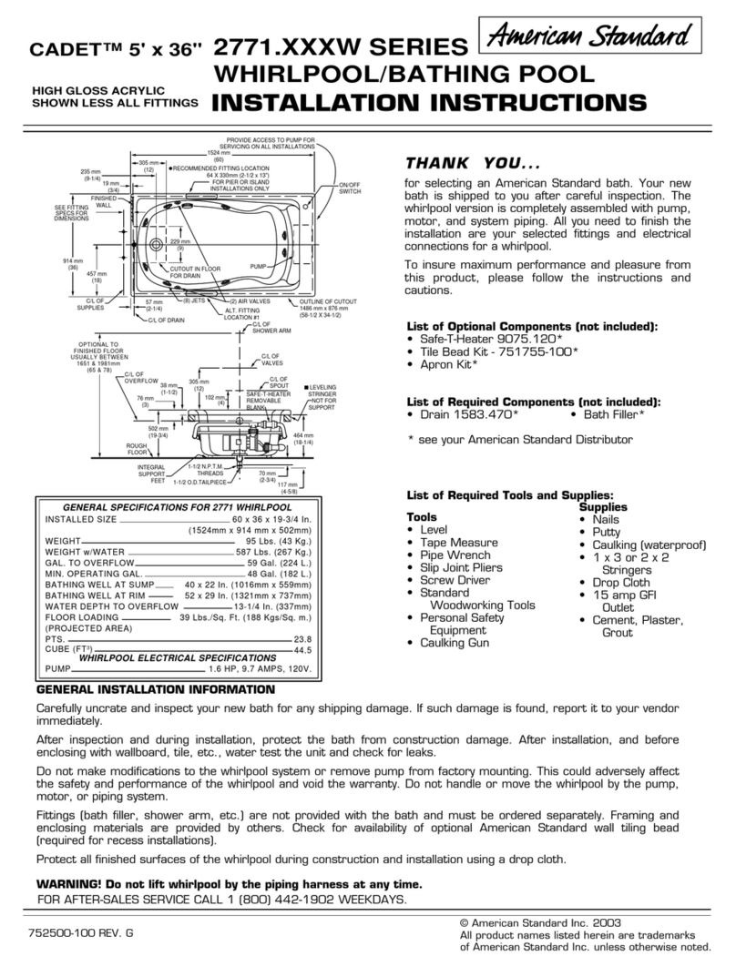 American Standard Cadet 2771.XXXW Series User manual