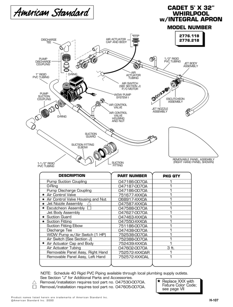 American Standard Cadet  Whirlpool with Integral Apron... parts list