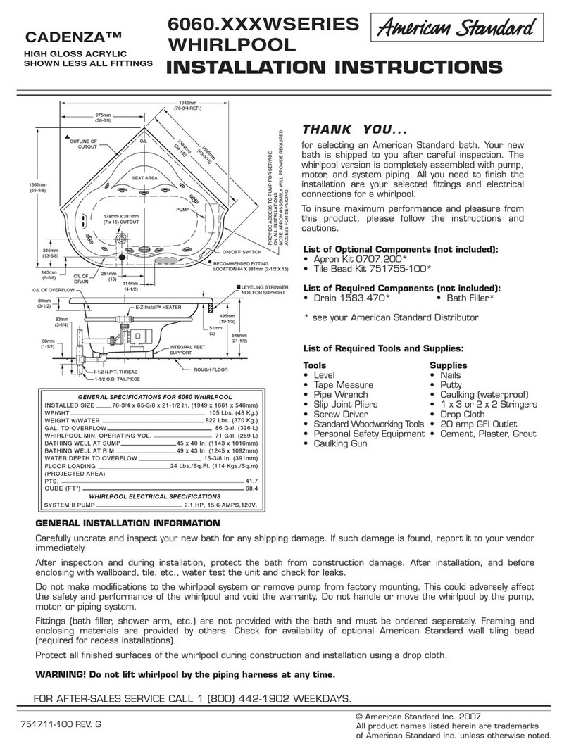 American Standard CADENZA 751711-100 installation instructions American Standard CADENZA 751711-100 installation instructions