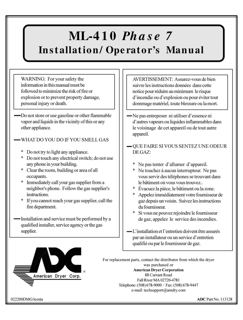American Dryer Corp. ML-410 Installation & operator's manual