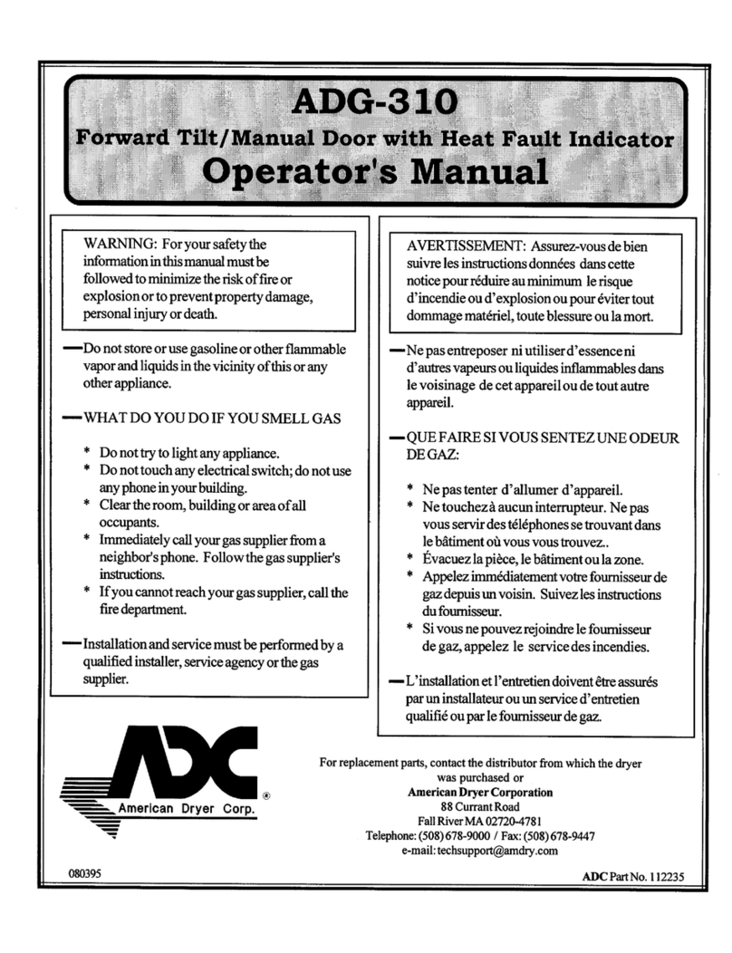 American Dryer Corp. ADG-310 Operator's manual