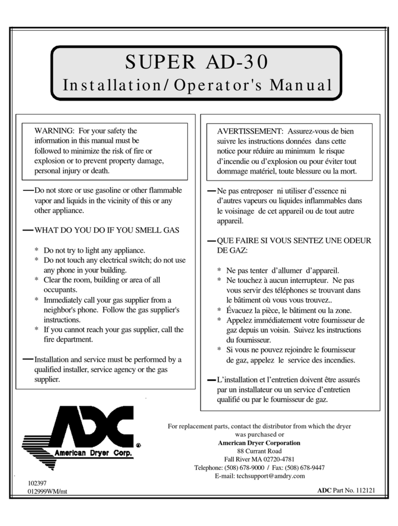 American Dryer Corp. AD-30 (Export) Installation & operator's manual